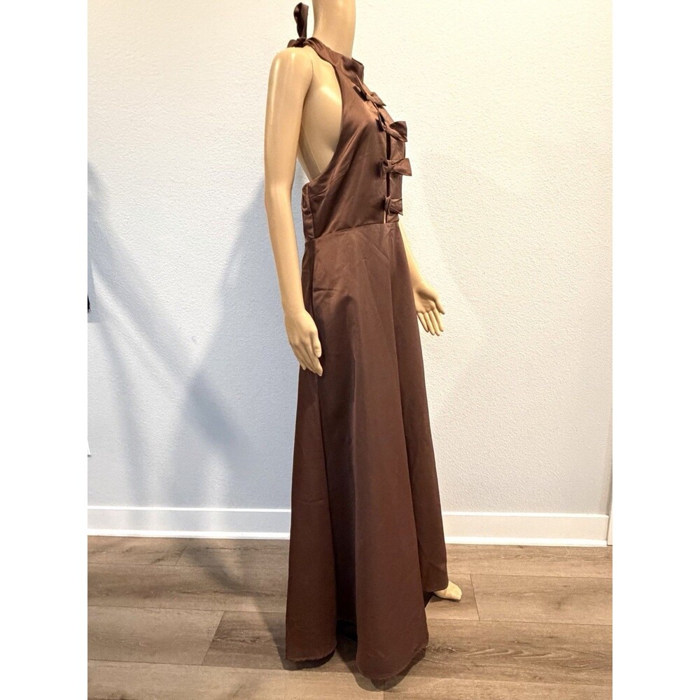 Petal & Pup Norva Bow Front Halter Satin Maxi Dress Chocolate Brown NWOT Sz 10 - Picture 8 of 16